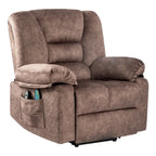 Fauteuil inclinable releveur en velours marron, massage, chauffant, poches, 8 points