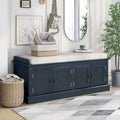 Banc de rangement capitonné multifonction 4 portes Farmhouse 42.70 avec étagères réglables et range-chaussures pour entrée