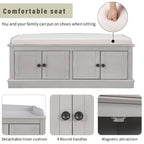 Banc de rangement capitonné multifonction 4 portes Farmhouse 42.70 avec étagères réglables et range-chaussures pour entrée