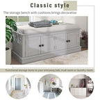 Banc de rangement capitonné multifonction 4 portes Farmhouse 42.70 avec étagères réglables et range-chaussures pour entrée