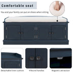 Banc de rangement capitonné multifonction 4 portes Farmhouse 42.70 avec étagères réglables et range-chaussures pour entrée
