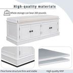 Banc de rangement capitonné multifonction 4 portes Farmhouse 42.70 avec étagères réglables et range-chaussures pour entrée
