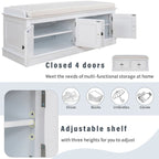 Banc de rangement capitonné multifonction 4 portes Farmhouse 42.70 avec étagères réglables et range-chaussures pour entrée