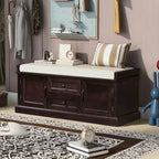 Banc de rangement capitonné de style campagnard avec 2 tiroirs et 2 placards