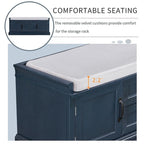 Banc de rangement capitonné de style campagnard avec 2 tiroirs et 2 placards