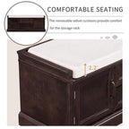 Banc de rangement capitonné de style campagnard avec 2 tiroirs et 2 placards