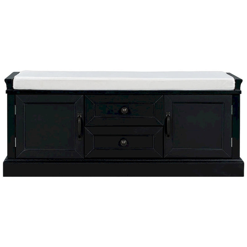 Banc de rangement capitonné de style campagnard avec 2 tiroirs et 2 placards
