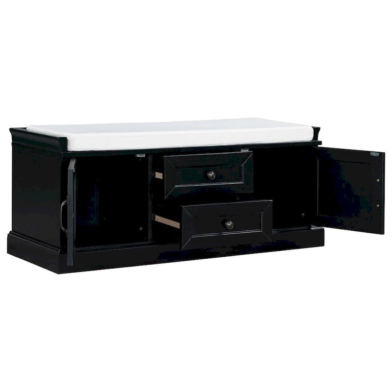 Banc de rangement capitonné de style campagnard avec 2 tiroirs et 2 placards