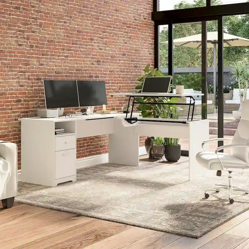 Bureau assis-debout en L à 3 positions de 72 po de large par
