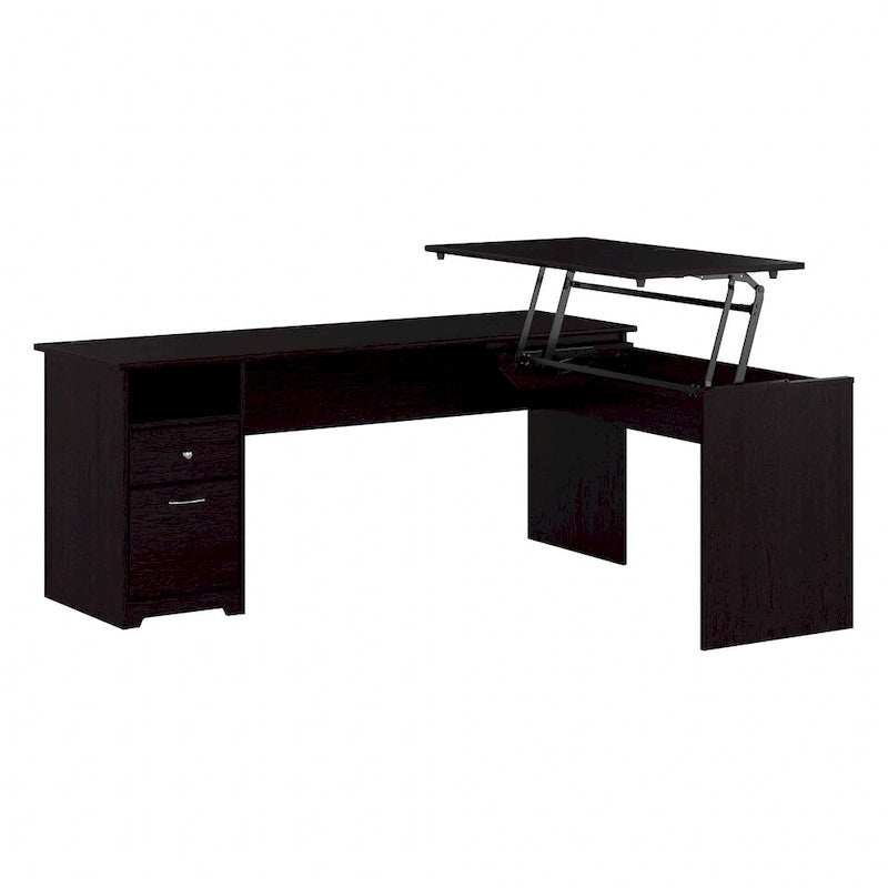 Bureau assis-debout en L à 3 positions de 72 po de large par