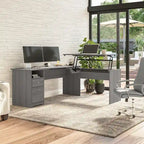 Bureau assis-debout en L à 3 positions de 72 po de large par