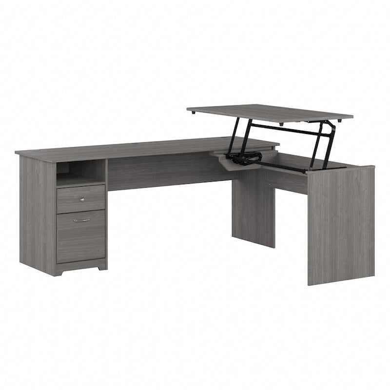 Bureau assis-debout en L à 3 positions de 72 po de large par