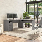 Bureau assis-debout en L à 3 positions de 72 po de large par