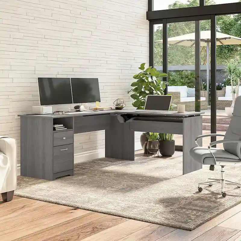 Bureau assis-debout en L à 3 positions de 72 po de large par