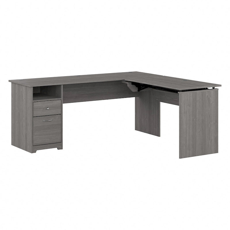 Bureau assis-debout en L à 3 positions de 72 po de large par