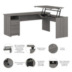Bureau assis-debout en L à 3 positions de 72 po de large par