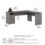 Bureau assis-debout en L à 3 positions de 72 po de large par