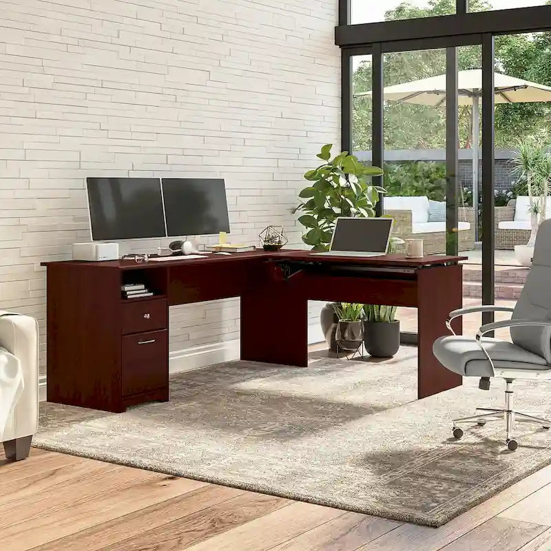 Bureau assis-debout en L à 3 positions de 72 po de large par