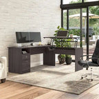 Bureau assis-debout en L à 3 positions de 72 po de large par