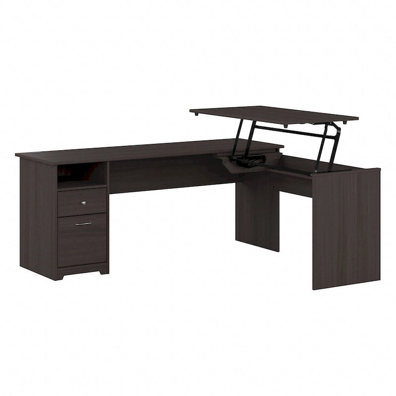 Bureau assis-debout en L à 3 positions de 72 po de large par