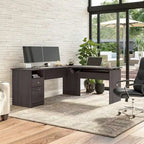 Bureau assis-debout en L à 3 positions de 72 po de large par