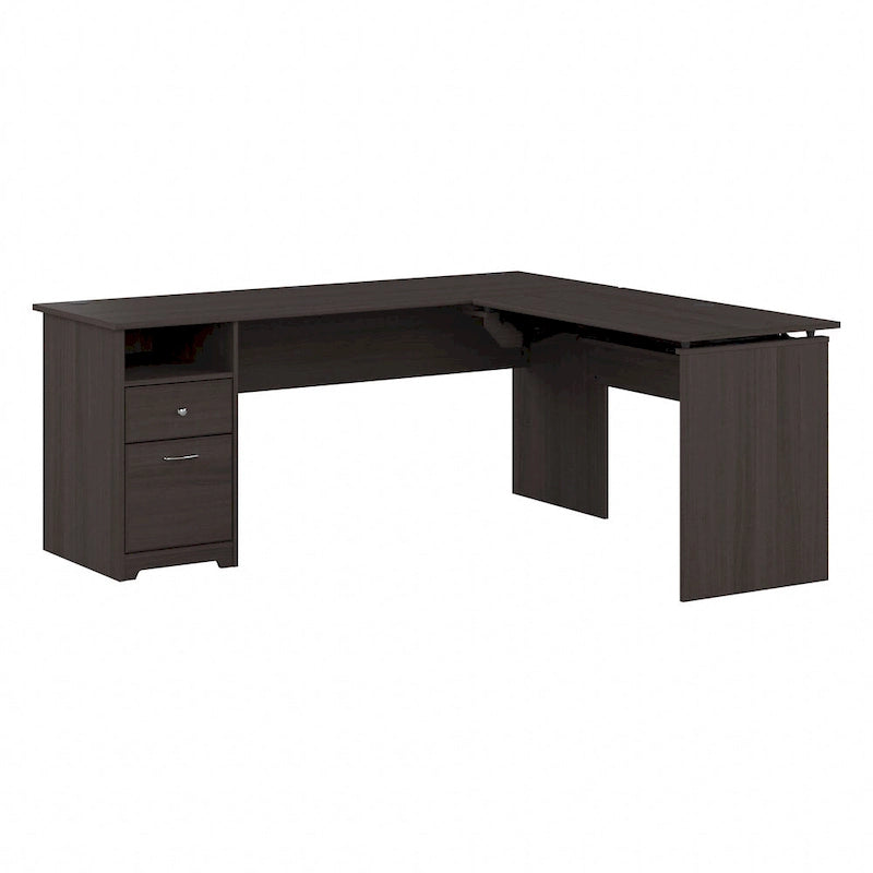 Bureau assis-debout en L à 3 positions de 72 po de large par