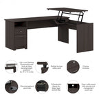 Bureau assis-debout en L à 3 positions de 72 po de large par