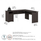 Bureau assis-debout en L à 3 positions de 72 po de large par