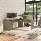 Bureau assis-debout en L à 3 positions de 72 po de large par