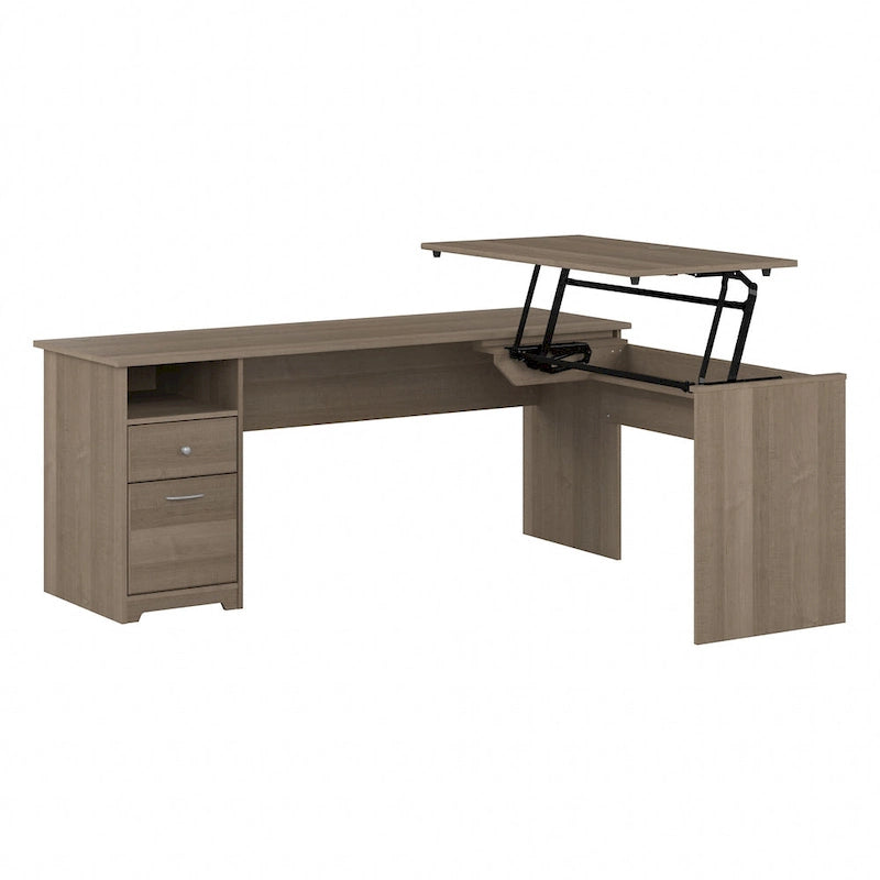 Bureau assis-debout en L à 3 positions de 72 po de large par