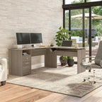 Bureau assis-debout en L à 3 positions de 72 po de large par