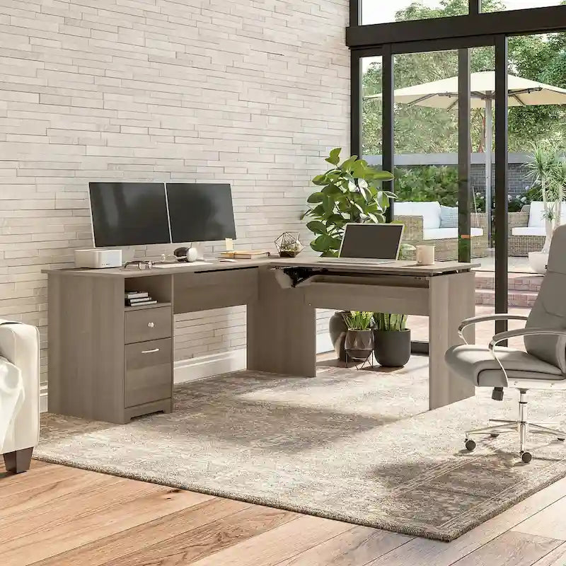Bureau assis-debout en L à 3 positions de 72 po de large par
