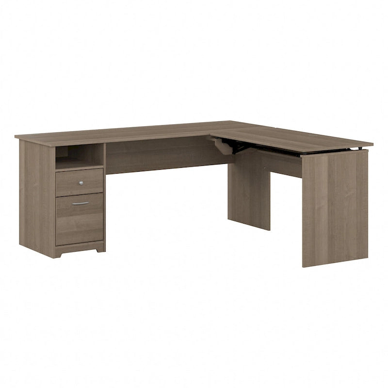 Bureau assis-debout en L à 3 positions de 72 po de large par