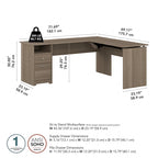 Bureau assis-debout en L à 3 positions de 72 po de large par