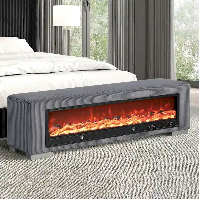 Banc Goffney Chenille avec simulateur de cheminée et audio Bluetooth