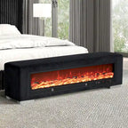  Goffney Chenille Bench with Fireplace Simulator and Bluetooth Audio