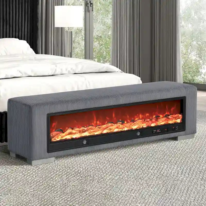 Banc Goffney Chenille avec simulateur de cheminée et audio Bluetooth