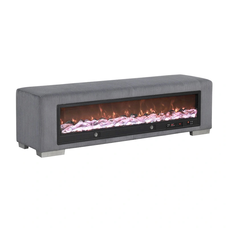 Banc Goffney Chenille avec simulateur de cheminée et audio Bluetooth