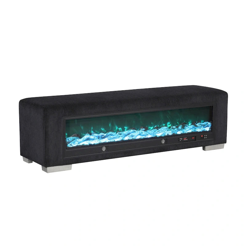 Banc Goffney Chenille avec simulateur de cheminée et audio Bluetooth