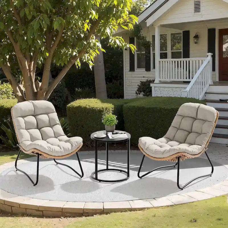 Fauteuil Papasan 2 pièces en rotin PE avec coussin pour intérieur et extérieur