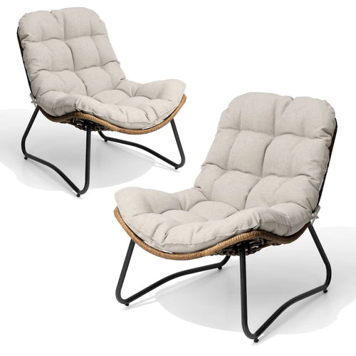 Fauteuil Papasan 2 pièces en rotin PE avec coussin pour intérieur et extérieur