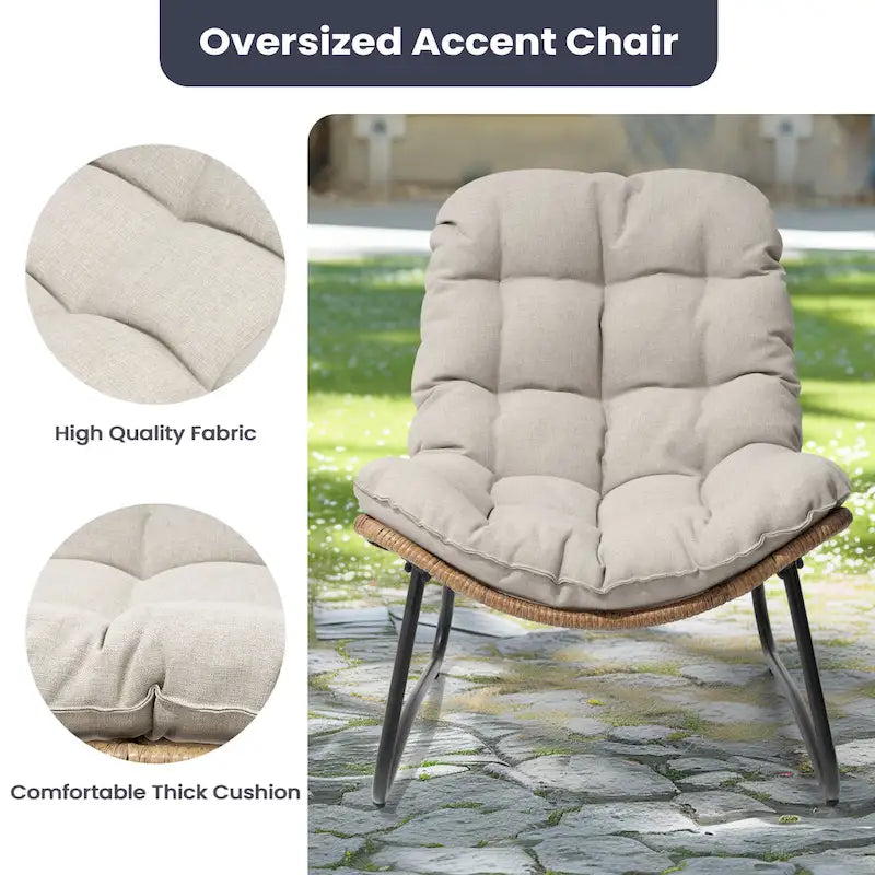 Fauteuil Papasan 2 pièces en rotin PE avec coussin pour intérieur et extérieur