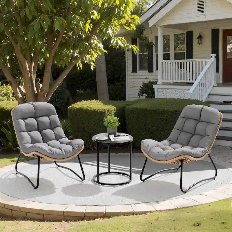 Fauteuil Papasan 2 pièces en rotin PE avec coussin pour intérieur et extérieur