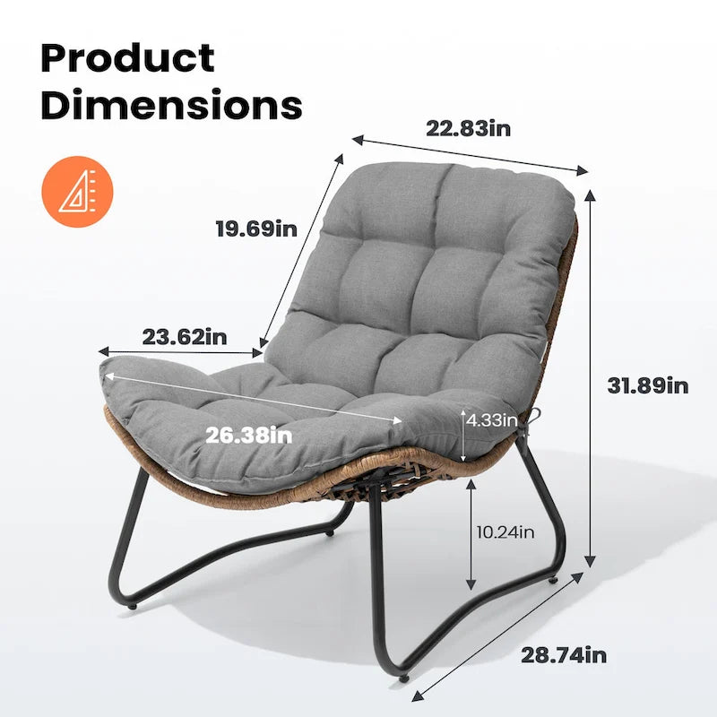 Fauteuil Papasan 2 pièces en rotin PE avec coussin pour intérieur et extérieur