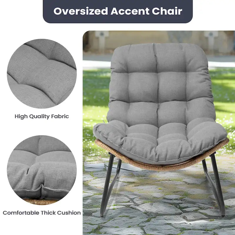 Fauteuil Papasan 2 pièces en rotin PE avec coussin pour intérieur et extérieur