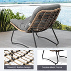 Fauteuil Papasan 2 pièces en rotin PE avec coussin pour intérieur et extérieur