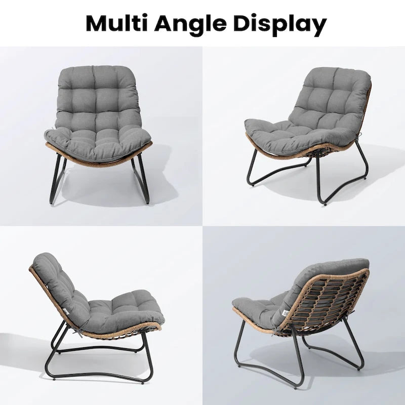 Fauteuil Papasan 2 pièces en rotin PE avec coussin pour intérieur et extérieur