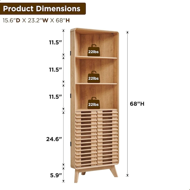 Meuble d'angle haut de salle de bain Mid-Century avec porte à lattes, 68 po