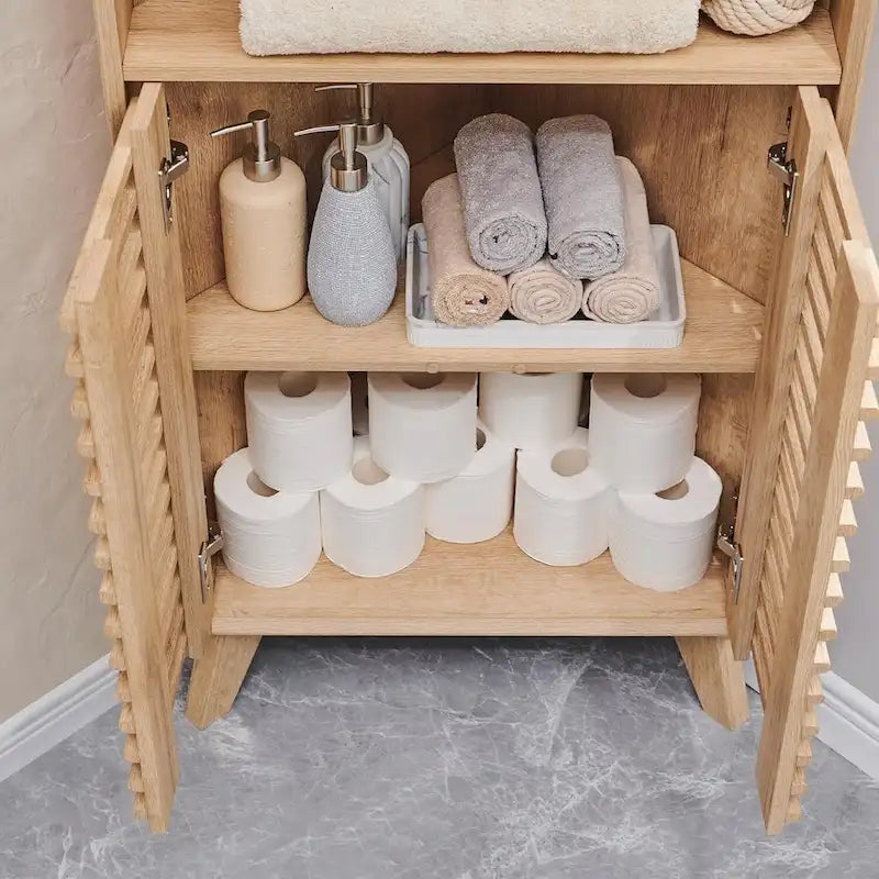 Meuble d'angle haut de salle de bain Mid-Century avec porte à lattes, 68 po