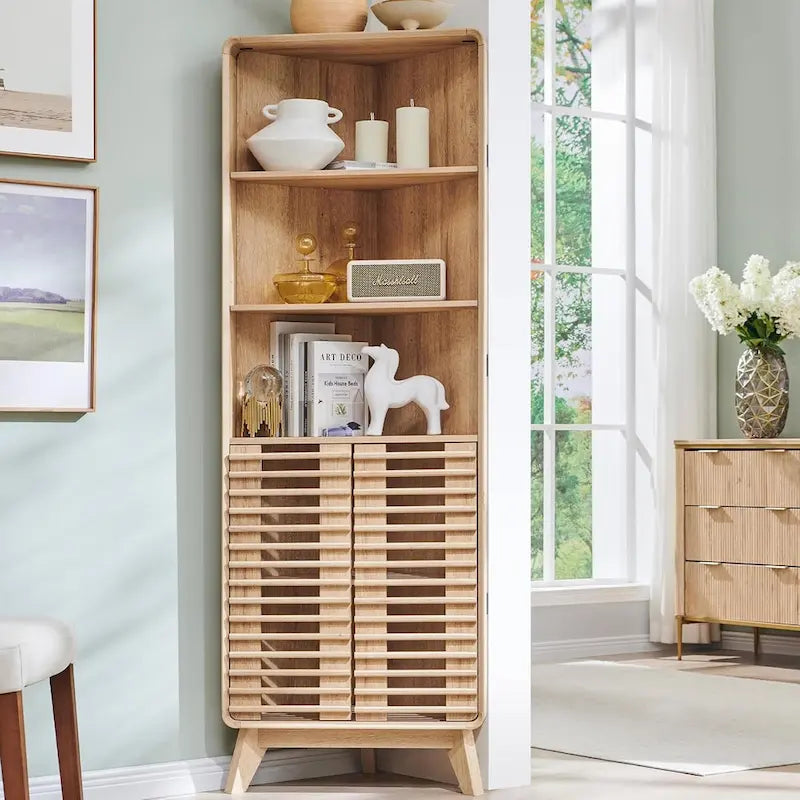 Meuble d'angle haut de salle de bain Mid-Century avec porte à lattes, 68 po